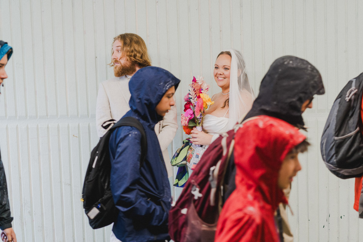 Bride and groom in Cardiff subway underpass