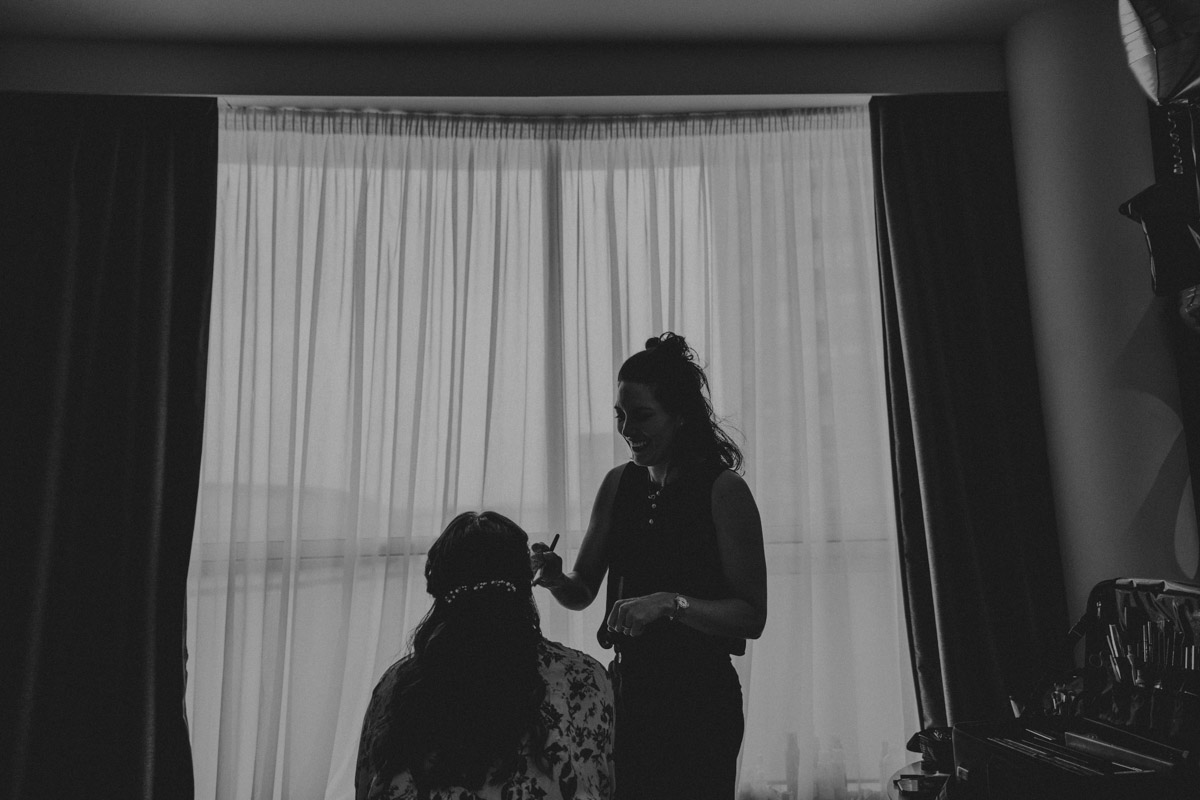 Bridal hair prep silhouette