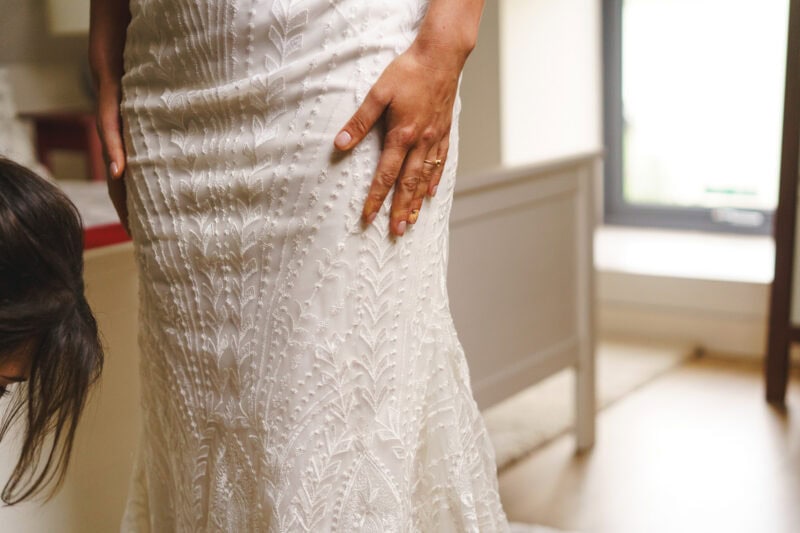 closeup shot of wedding dress