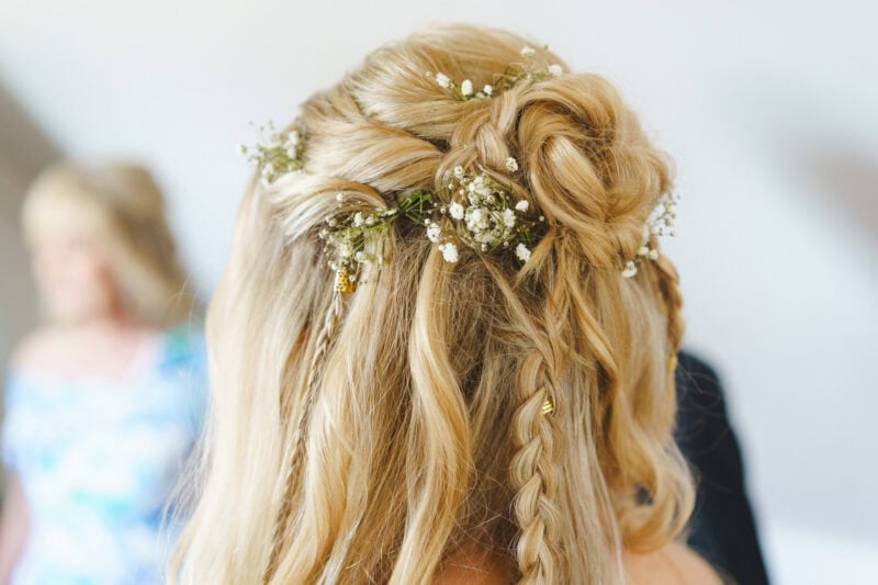 close up of bride's hair