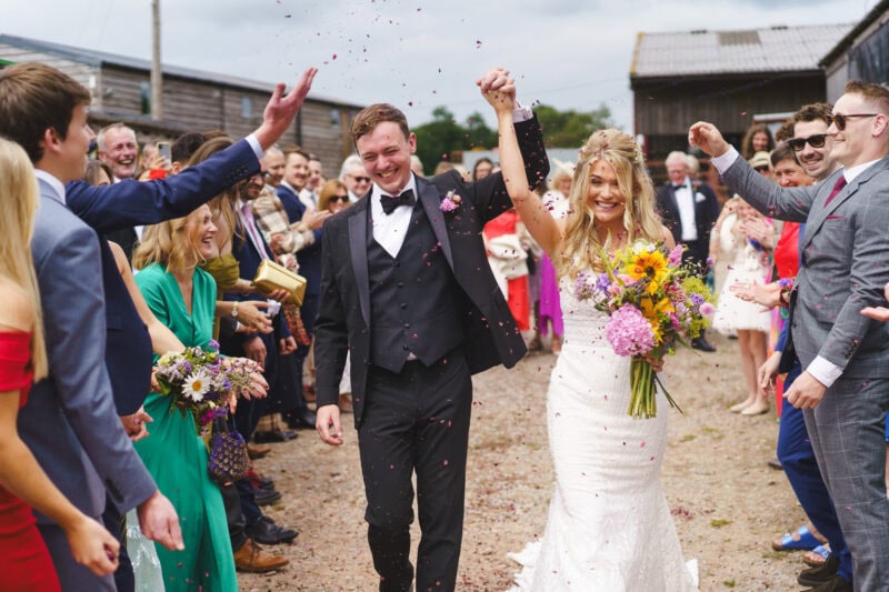 Bride and groom confetti shot
