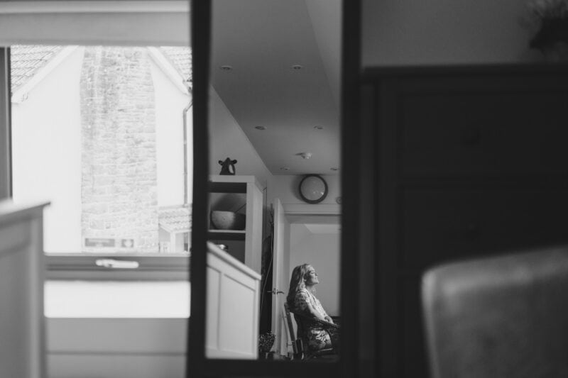 bride getting ready, shot in a mirror