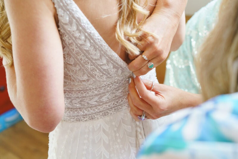 closeup of wedding dress fastening