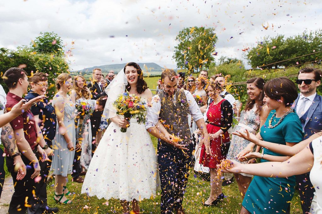 Bride and Groom Confetti Treadam Barn South Wales